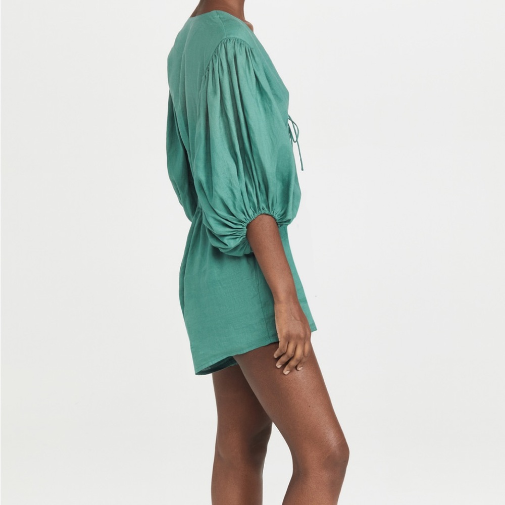 Swf - Puff Sleeve V Neck Romper - Gem